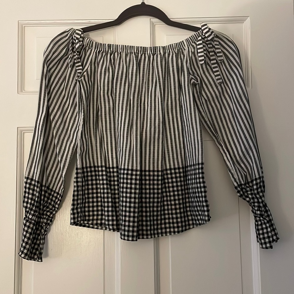 Black and White Checkered Off-the-Shoulder Blouse